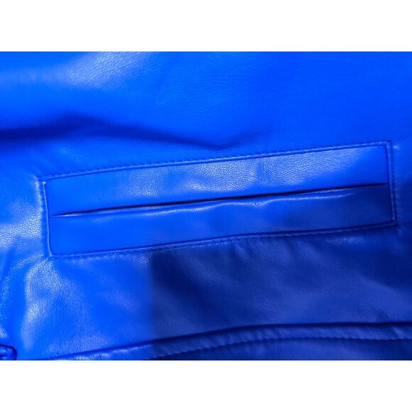 Y2K Does 70s Bright Blue Faux Leather Penny Lane Coat Belted - Picture 6 of 16